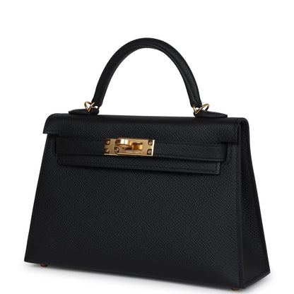 Hermes Kelly Sellier 20 Black Epsom Gold Hardware