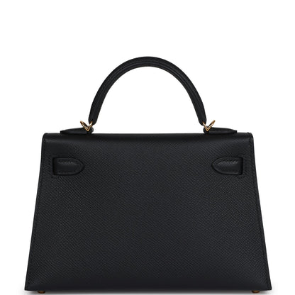 Hermes Kelly Sellier 20 Black Epsom Gold Hardware