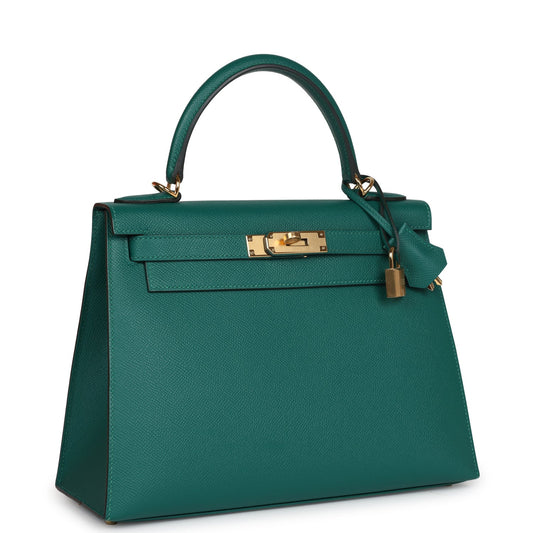 Hermes Kelly Sellier 28 Malachite Epsom Gold Hardware