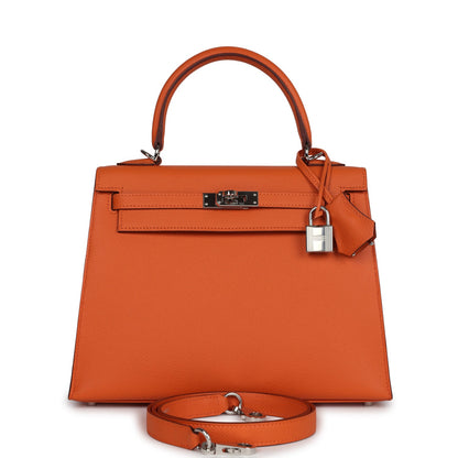 Hermes Kelly Sellier 25 Orange Epsom Palladium Hardware