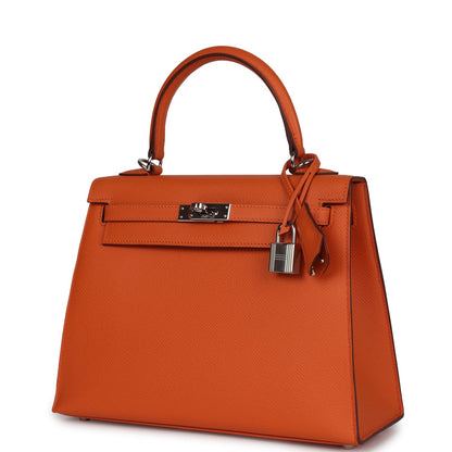 Hermes Kelly Sellier 25 Orange Epsom Palladium Hardware