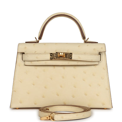 Hermes Kelly Sellier 20 Vanille Ostrich Gold Hardware