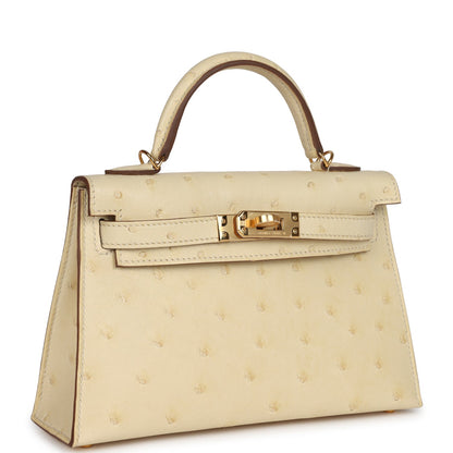 Hermes Kelly Sellier 20 Vanille Ostrich Gold Hardware