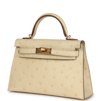 Hermes Kelly Sellier 20 Vanille Ostrich Gold Hardware