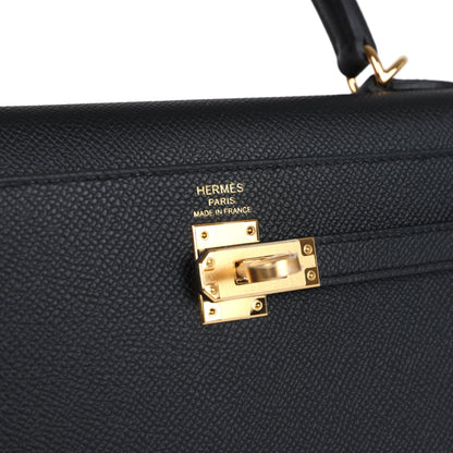 Hermes Kelly Sellier 25 Black Epsom Gold Hardware