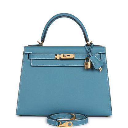 Hermes Kelly Sellier 28 Blue Jean Epsom Gold Hardware