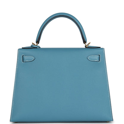 Hermes Kelly Sellier 28 Blue Jean Epsom Gold Hardware