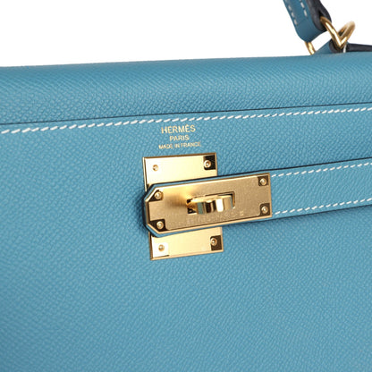 Hermes Kelly Sellier 28 Blue Jean Epsom Gold Hardware