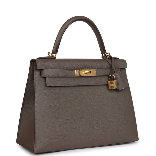 Hermes Kelly Sellier 28 Etain Epsom Gold Hardware