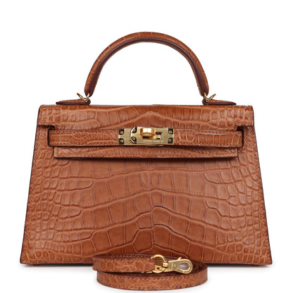 Hermes Kelly Sellier 20 Gold Matte Alligator Gold Hardware