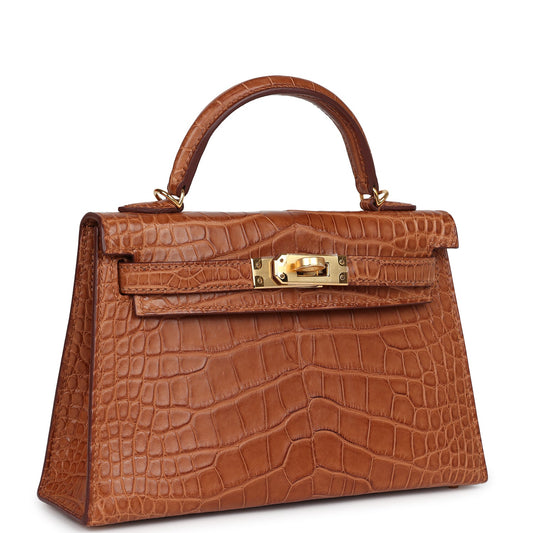 Hermes Kelly Sellier 20 Gold Matte Alligator Gold Hardware