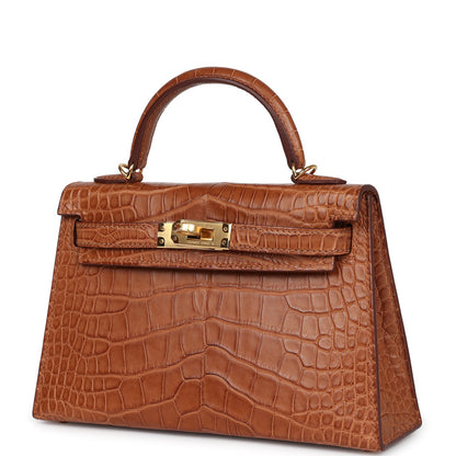 Hermes Kelly Sellier 20 Gold Matte Alligator Gold Hardware