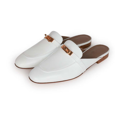 Hermes Oz Mule White Calfskin Rose Gold Hardware 40.5