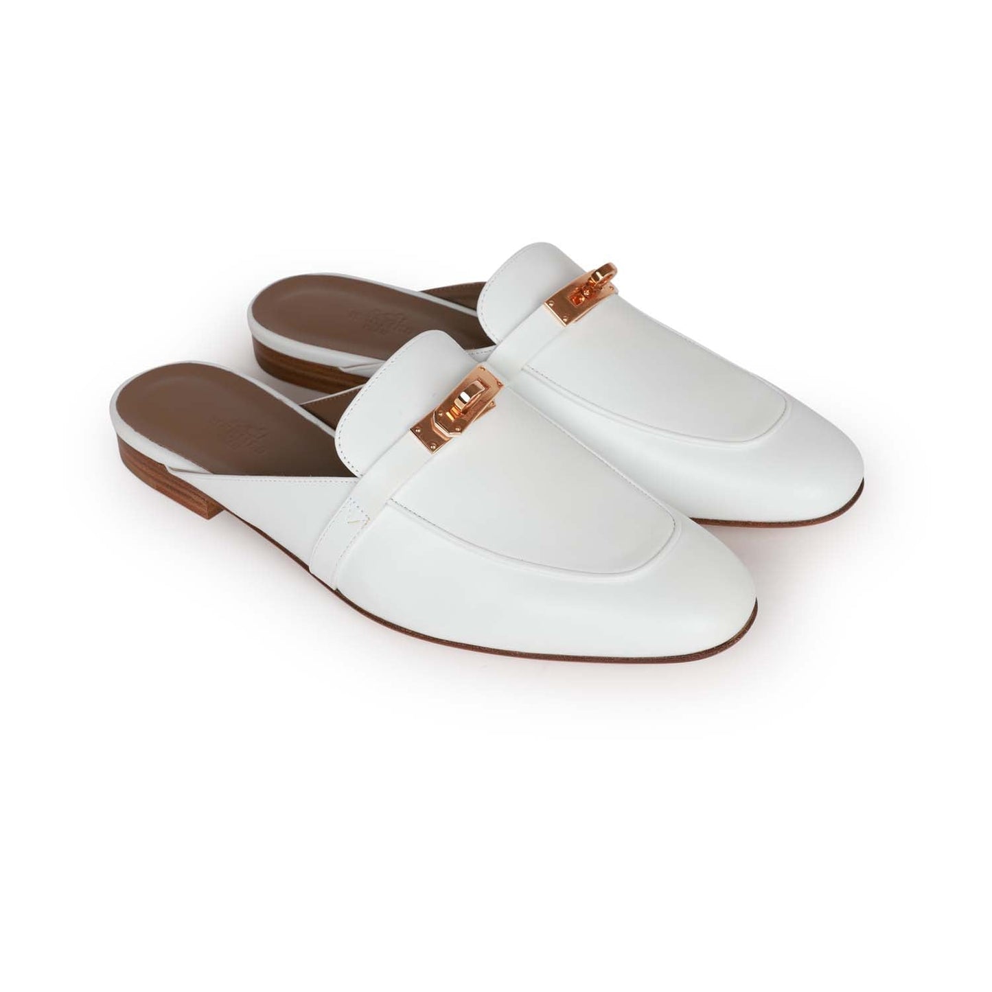 Hermes Oz Mule White Calfskin Rose Gold Hardware 40.5