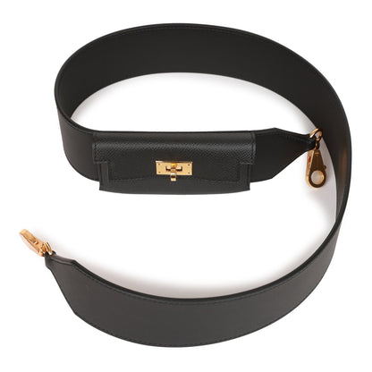 Hermes Kelly Pocket Bag Strap 85 Black Epsom and Swift Gold Hardware