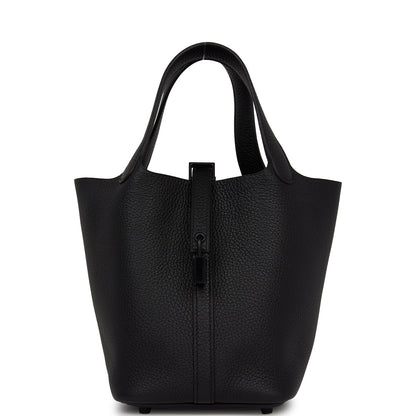 Hermes Monochrome Picotin 18 Black Clemence Black Hardware