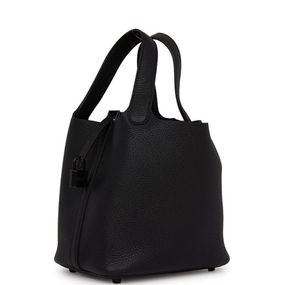 Hermes Monochrome Picotin 18 Black Clemence Black Hardware