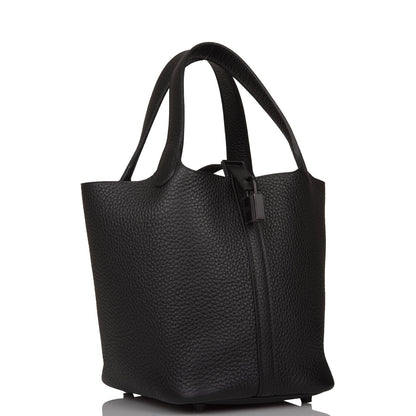 Hermes Monochrome Picotin 18 Black Clemence Black Hardware