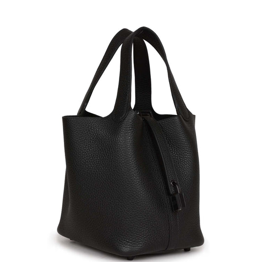 Hermes Picotin 18 Monochrome Black Clemence Black Hardware