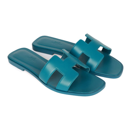 Hermes Oran Sandals Emeraude Calfskin 37