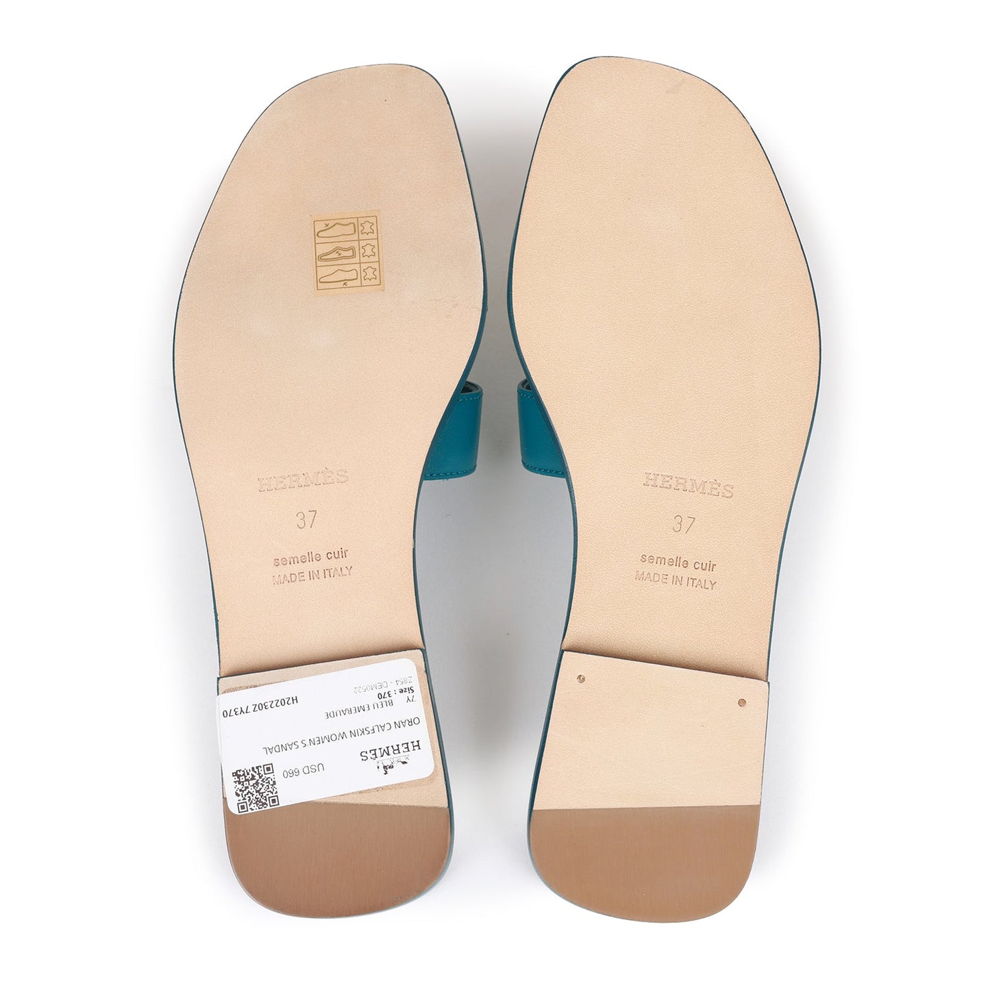 Hermes Oran Sandals Emeraude Calfskin 37