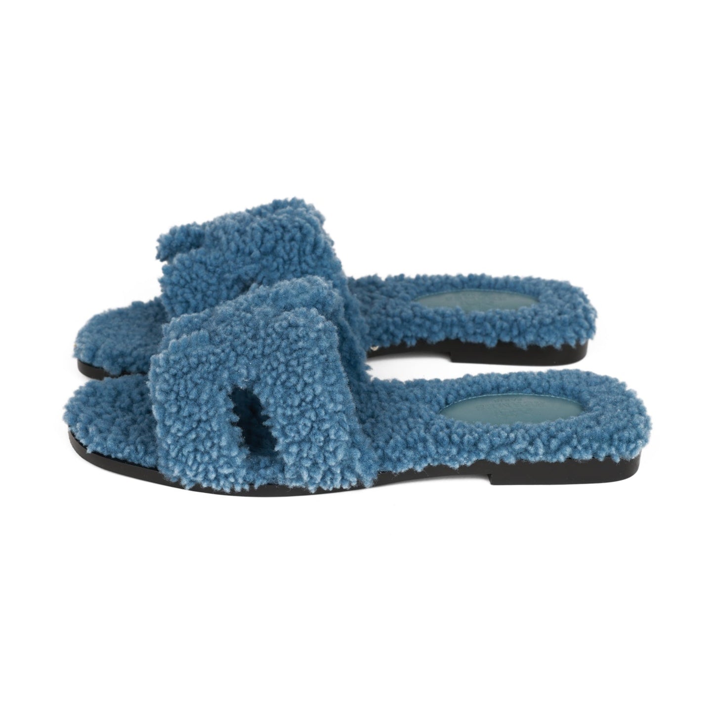 Hermes Oran Sandals Bleu Woolskin 36.5