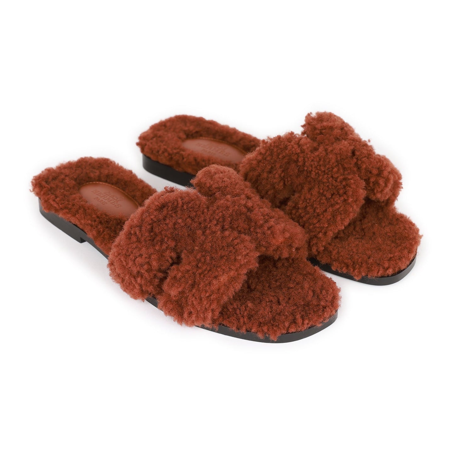 Hermes Oran Sandals Cognac Woolskin 36