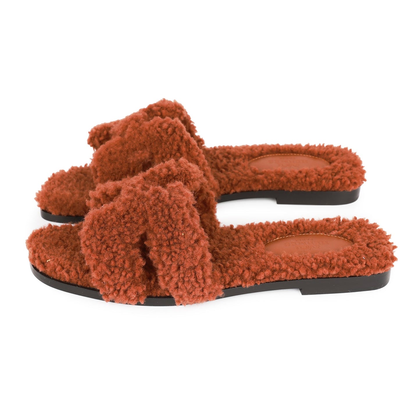 Hermes Oran Sandals Cognac Woolskin 36.5