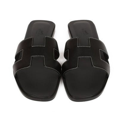 Hermes Oran Sandals Black Box Calfskin 38