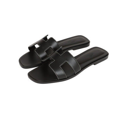 Hermes Oran Sandals Black Box Calfskin 38