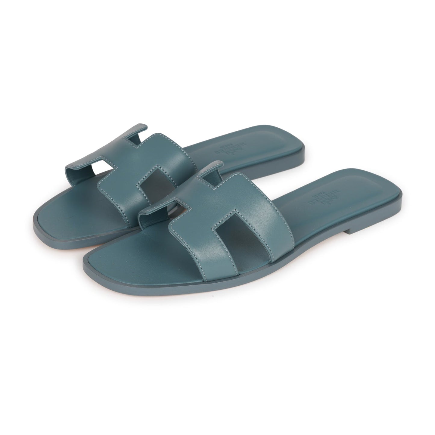 Hermes Oran Sandals Bleu Pinede Box Calfskin 38