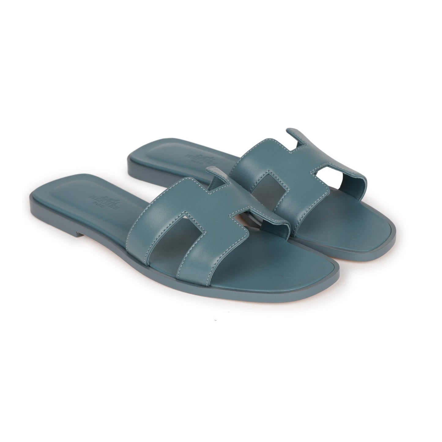 Hermes Oran Sandals Bleu Pinede Box Calfskin 38