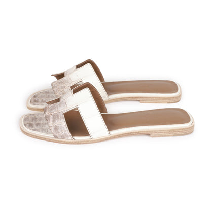 Hermes Oran Sandals Himalaya Niloticus Crocodile 38.5