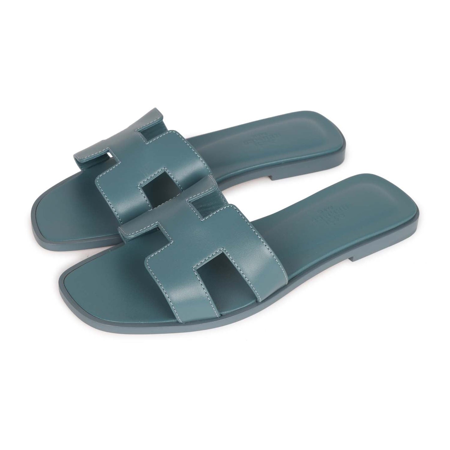 Hermes Oran Sandals Bleu Pinede Calfskin 37