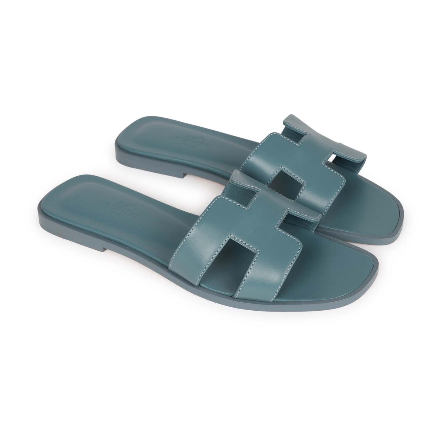 Hermes Oran Sandals Bleu Pinede Calfskin 37