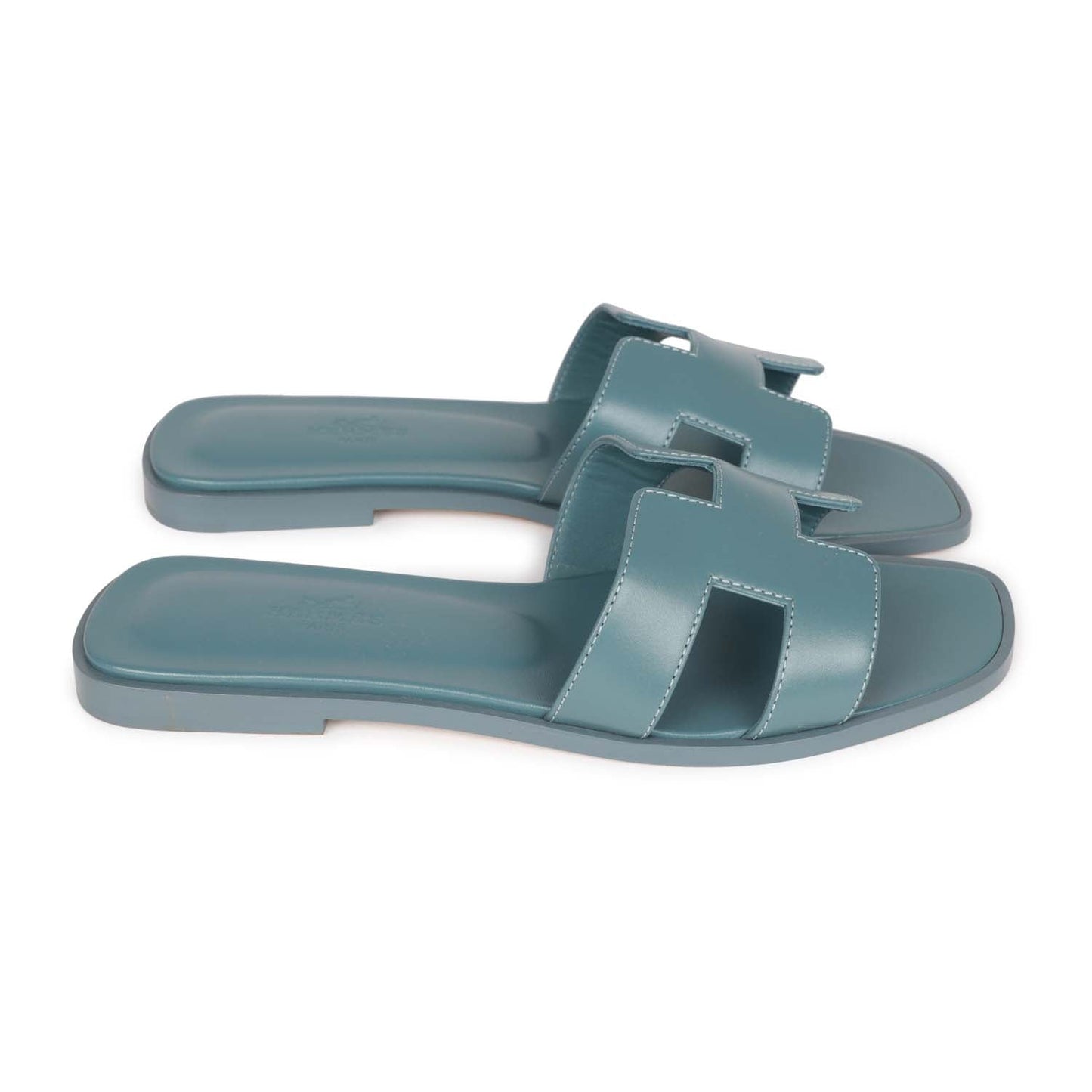 Hermes Oran Sandals Bleu Pinede Calfskin 37