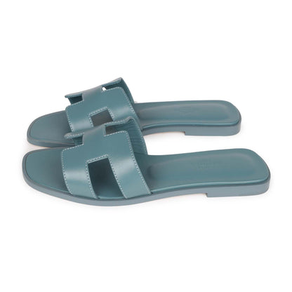 Hermes Oran Sandals Bleu Pinede Calfskin 37