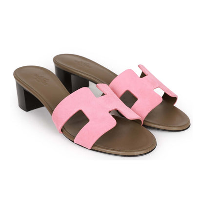 Hermes Oasis Sandals Rose Suede 36.5