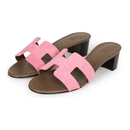 Hermes Oasis Sandals Rose Suede 36.5