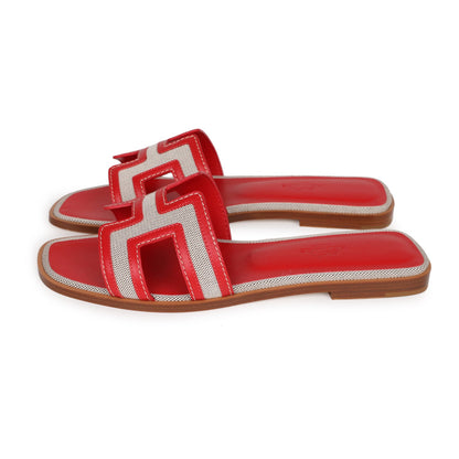 Hermes Oran Sandals Prunoir Rouge Canvas 38.5