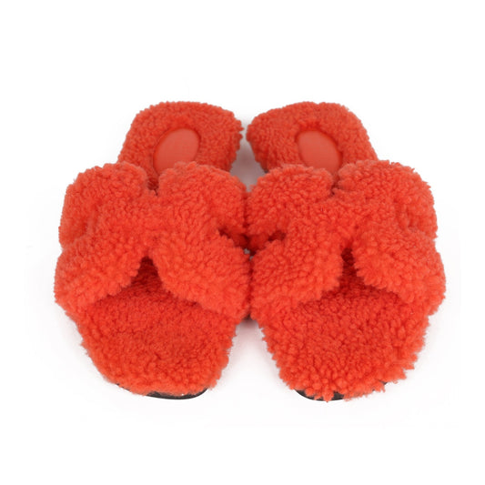 Hermes Oran Sandal Orange Shearling 37