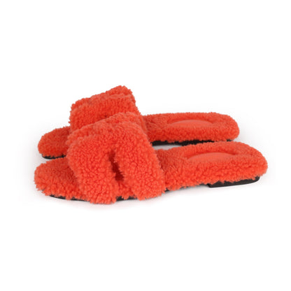 Hermes Oran Sandal Orange Shearling 37