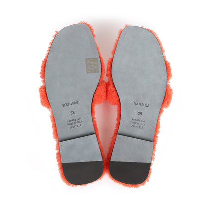 Hermes Oran Sandal Orange Shearling 38