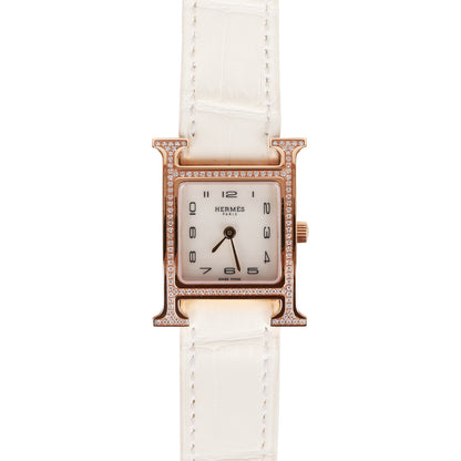 Hermes Mini H Hour Diamond Watch White Matte Alligator Band