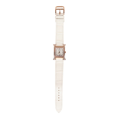 Hermes Mini H Hour Diamond Watch White Matte Alligator Band