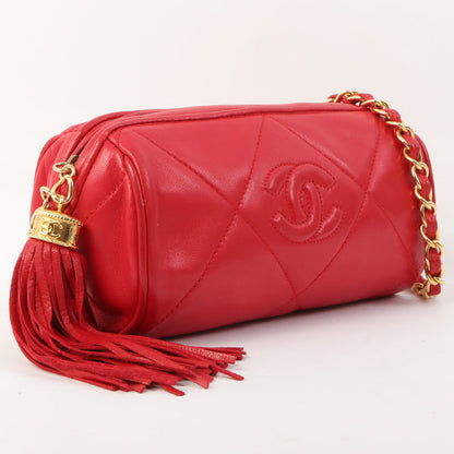 Chanel Around 1985~1990 Made Cc Mark Stitch Fringe Mini Chain Bag Red