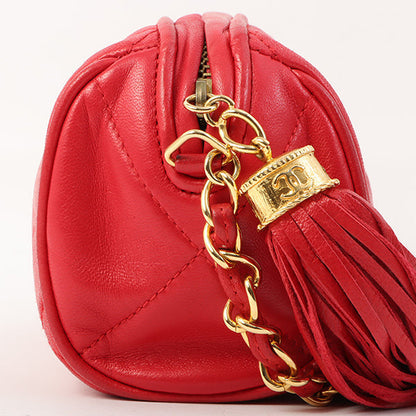 Chanel Around 1985~1990 Made Cc Mark Stitch Fringe Mini Chain Bag Red