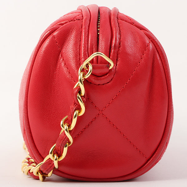 Chanel Around 1985~1990 Made Cc Mark Stitch Fringe Mini Chain Bag Red