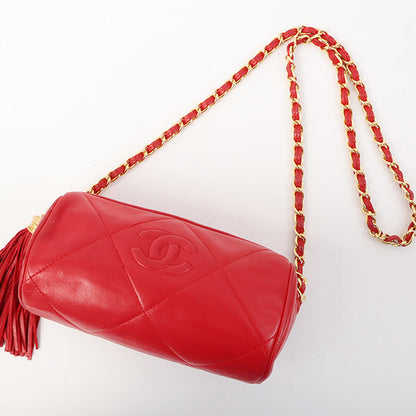 Chanel Around 1985~1990 Made Cc Mark Stitch Fringe Mini Chain Bag Red