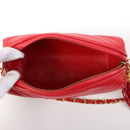 Chanel Around 1985~1990 Made Cc Mark Stitch Fringe Mini Chain Bag Red